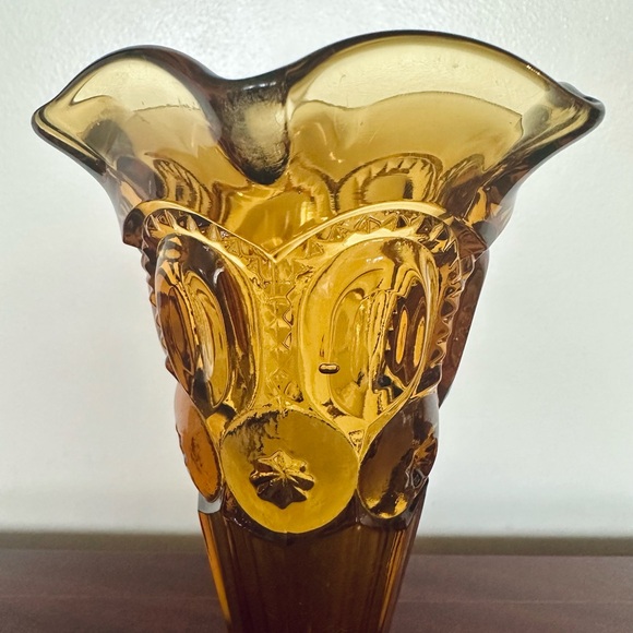 L.E. Smith #6231 Moon and Stars Amber Bud Vase Vintage Mid Century Glass 6.5” - Picture 6 of 11